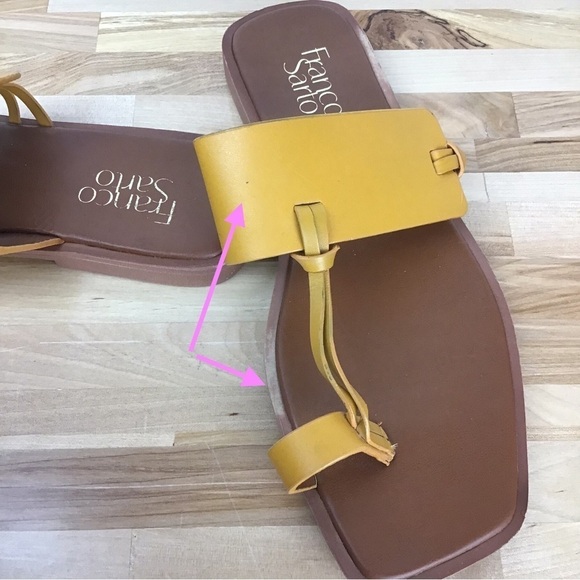 FRANCO Sarto sandals yellow leather flat toe strap stylish contemporary boho 8.5 - Picture 14 of 14
